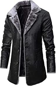 Glenmi Leder Trucker Jacke Kunstpelz Gefüttert Sherpa For Herren Dicker Warmer Parka Lammfell Mantel Winterjacke (Color : Black, Size : L)