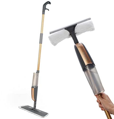 Beldray LA089953GRYEU7 Floor & Window Cleaner, 2-in-1 Design, Spray Floor Mop, 410 ml, Machine Washable Heads, 120 cm, Swivel Mop Head, Mirror Streak Free, Squeegee, 150 Year Copper Edition