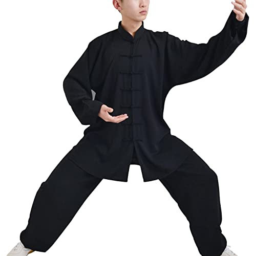 Chinois Traditionnels Tai Chi Wing Chun Entraînement Uniforme Homme Et Femme Arts Martiaux Vêtements Kung Fu Taekwondo Vêtement,Black-M