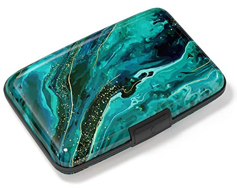 Atufsuat Kreditkartenetui, Mini-Aluminium-Kartenetui, RFID-Blockierung, schlankes Metall-Hartschalenetui für Damen und Herren, Ocean Marble, Kompakt