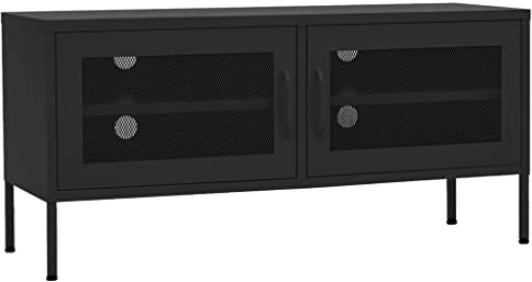 vidaXL TV Schrank mit 2 Gittertüren Lowboard TV Möbel Tisch Board Sideboard Fernsehtisch Fernsehschrank HiFi-Schrank Schwarz 105x35x50cm Stahl
