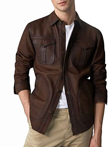Aksah Fashion Herren-Blazer aus echtem Leder mit Fronttasche und Kuhfell, Aus Echtleder, XXXL
