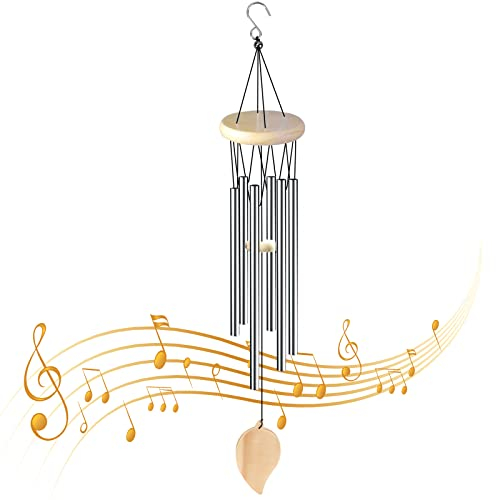 Colexy 70CM Windspiele, 6 Aluminiumlegierung Rohre Wind Bell mit Holz Design, Chimes Metall Wind Klangspiel für den Drinnen Außenbereich Gartenterrasse Hinterhof Home Decor Geschenke