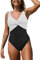 NLAND Costume Intero Donna da Contenitivo Push Up a Vita Alta Costumi con Scollo a V da Bagno Donna Beachwear dello Swimwear Imbottito(Nero+Bianco,XL)