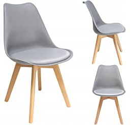 BDW Esszimmerstühle Weich Gepolsterte 1/2/4 Set - Küchenstuhl im skandinavischen Stil aus Kunststoff, Farbwahl - Vintage, Retro Design, Wohnzimmerstühle, Lounge (2, Grau)