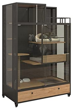 TOMYEUS Outdoor Cat Enclosure Cat villa with toilet oversized free space home cat house pet house with double drawers Cat Hut