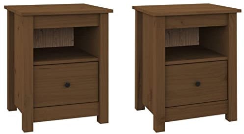 vidaXL 2X Nachttisch 1 Schublade 1 Fach Nachtschrank Nachtkonsole Nachtkommode Schlafzimmer Schrank Kommode Honigbraun 40x35x49cm Massivholz Kiefer