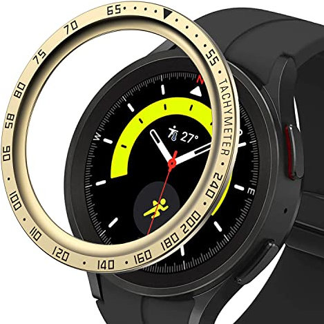 Miimall Bezel Compatible con Samsung Galaxy Watch 5 Pro, Bisel de Metal Reemplazable, Cubierta Adhesiva de Acero Inoxidable, Antiarañazos Anillo de Bisel para Samsung Galaxy Watch 5 Pro 45mm - Dorado