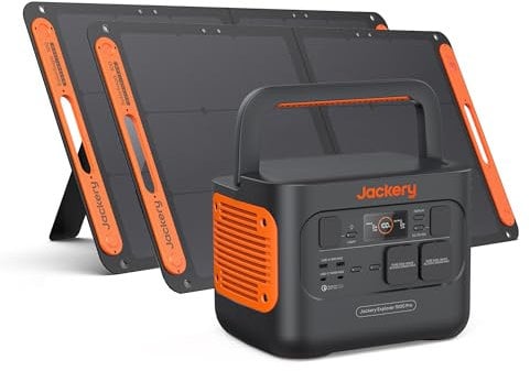 Jackery Tragbare Powerstation 1000 Pro, 1002 Wh Powerstation mit 2 * 100W Solarpanel, AC-Schnellladung in 1,8 Std., Dual PD 100W Ports, für Camping und Stromausfälle