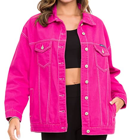 Cipo & Baxx Damen Jeansjacke Oversize Lang Denim Frezeitjacke WJ211 Fuchia L