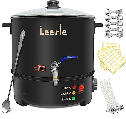 Leerie 20Lbs Commercial Wax Melter for Candle Making, L10 Extra Large Electric Wax Melting Pot Kit for Candle Making Business with Heating Core Brass Spout & Temp Control & Heat Resistant Handle