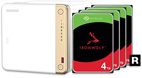 QNAP TS-462-4G-44S-US NAS desktop multimediale a 4 alloggiamenti con capacità di archiviazione di 12 TB, bundle HDD IronWolf di Seagate RAID 5 preconfigurato