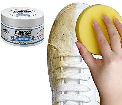 komsoup Weiße Schuhputzcreme, Shoes Fleckenentferner Creme, Schuhcreme Mit Schwamm, Schuhaufhellungs-Reinigungswerkzeug, Sneaker-Flecken-Reinigungscreme, Schuhreinigungscreme