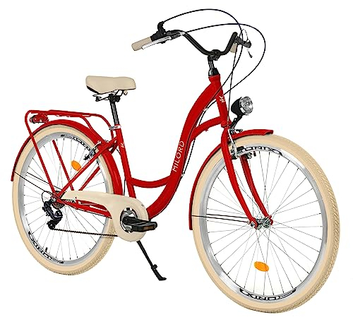 Balticuz OU Komfort Fahrrad mit Rückenträger, Hollandrad, Damenfahrrad, Citybike, Retro, Vintage, 28 Zoll, Rot, 7-Gang