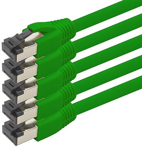 1aTTack.de Cable de red Cat 8 de 1,5 m, cable de red CAT8, verde, 5 unidades, Cat.8 Lan, 2000 MHz, 40 Gbits, 40GBase-T Poe+, 5 x 1,5 m, color verde