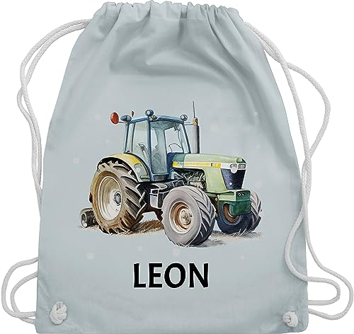 Turnbeutel Rucksack - Trecker Name I Trecker Fan I Traktor Geschenk personalisiert I Geschenk Landwirt - Unisize - Pastell Blau - stoffbeutel für kindergarten landwirtschaft traktorfan