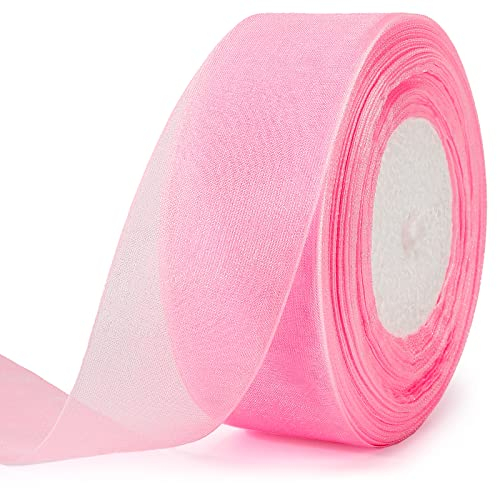 jijAcraft 4cm Transparent Organzaband Rosa: Chiffonband für Geschenk 45m Breit Tüllband für Schleife Transparent Geschenkband für Blumen Basteln, Weihnachtsbaum