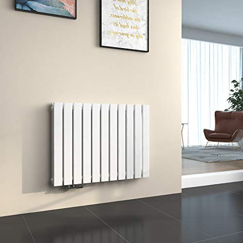 EMKE Radiateur à Eau Chaude Mural Blanc Horizontal en Acier Double Couche 63 x 85 cm, 1136W pour Salle de Bain