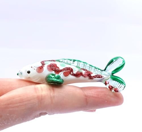Sansukjai Japanische Karpfen-Koi-Fische, kleine Figuren, Tiere, mundgeblasenes Glas, Kunst, Sammlerstück, Geschenk, Heimdekoration (Rot-Grün)