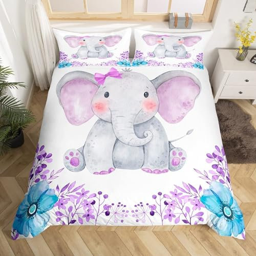 NDXRWDZR Bettwäsche 155x220 Grauer Elefant Bettwäsche-Set mit Reißverschluss Schließung Bettbezug für Kinder Jungs Weicher Atmungsaktive Mikrofaser Bettwäsche + 2 Kopfkissenbezug 80x80 cm