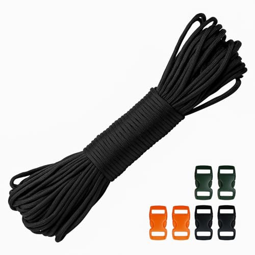 30m Cord Paracord 550 4mm Cuerda Paracord 7 Hebras Cuerda de Nylon Cuerda de Paracaídas Carga para Acampar, Al Aire Libre, Bricolaje MAX 250 kg Carga de Rotura (4mm*30M, Negro)