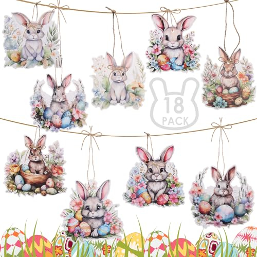KIKISML 18 Stück Osteranhänger Hase Ostern Deko, Osterhasen zum Aufhängen, Osterdeko zum Aufhängen, Frühlingsdeko Anhänger, Tollen Farben Hasenanhänger