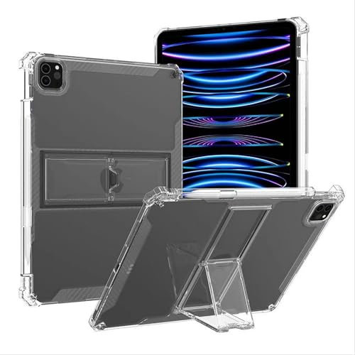 GIOPUEY Coque pour iPad Pro 12.9 2018/2020/2021/2022, Coque arrière en TPU Souple Étui, Housse avec Support, Protection Airbag - Transparent