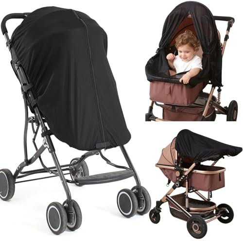 Cispree Pare-soleil pour landau | Blocage UV à 99 % + UPF 50+, respirant et occultant | Fenêtre à fermeture éclair, mieux que la maille, maille argentée + tissu PES | Universel pour poussettes