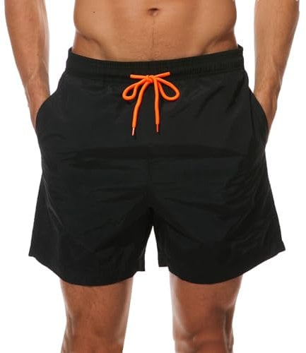 Arcweg Costumi da Bagno Uomo, Costume Uomo Mare Costumi Surf Boxer 100% Poliestere Asciugatura Rapida Pantaloncini da Spiaggia Piscina Nero-1 L(EU)