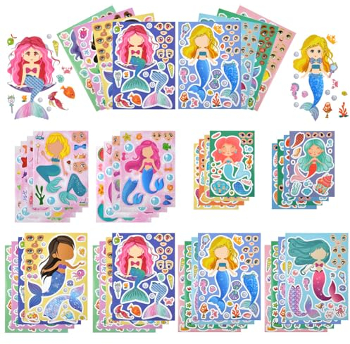 OSDUE Meerjungfrau Sticker - 32 Stück DIY Gesichts Aufkleber für Kinder Party