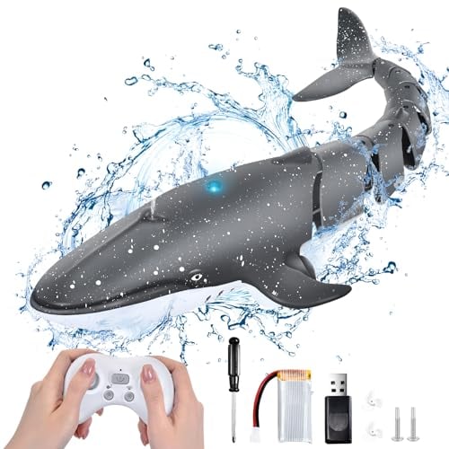 IEEILULU Ferngesteuertes Wal Wasserspielzeug, 2.4GHz Ferngesteuertes Wal Spielzeug mit Wassersprüheffekt, Wasserdichter Fernbedienung, Elektrische Simulation Spielzeug Geschenk für 6+ Kinder (Schwarz)