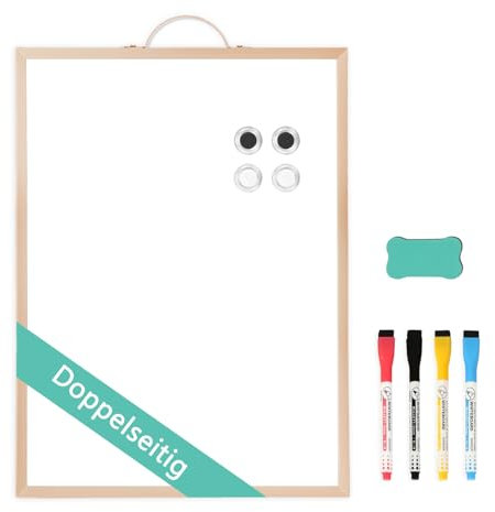 QUEENLINK Doppelseitiges Magnetisches Whiteboard, 30 x 40cm Dry Erase Board für die Wand, Kleine Goldene Aluminiumrahmen Tafel mit Halterung, Tragbare Tafel für Haus Küche Büro
