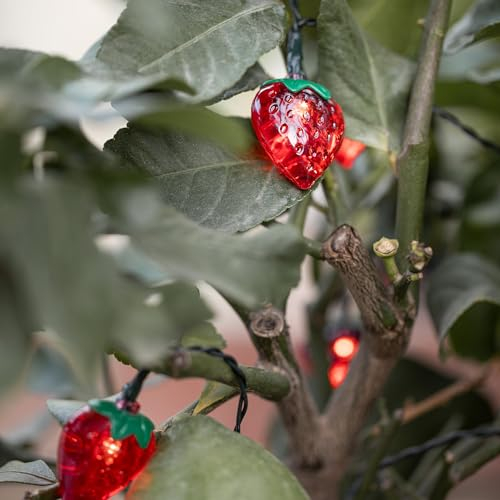 Lights4fun 20er LED Solar Lichterkette warmweiß Solar Lichterkette Erdbeeren Solarlampen für außen