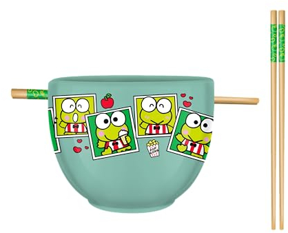 Silver Buffalo Sanrio Hello Kitty and Friends Keroppi Polaroids Ceramic Ramen Noodle Rice Bowl with Chopsticks, Microwave Safe, 20 Ounces