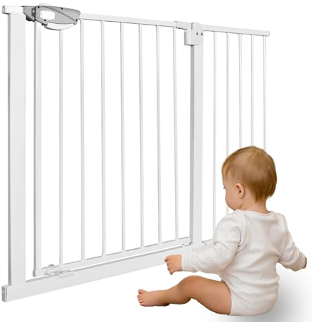 TWOLIIN Rejilla de protección para escaleras, sin agujeros, para anchos de 105 – 115 cm, incluye extensión de 30 cm, rejilla de puerta de metal, se cierra automáticamente, manejo con una sola mano,