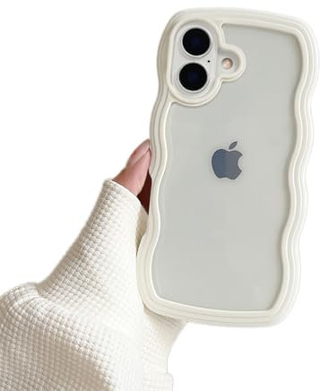 Reownest Kompatibel mit iPhone 16 Hülle, Wellen Curly Case Transparent Aesthetic Silikon Süßes Wave Frame Shape TPU Bumper Einfach Design für Men Girls Handyhülle - Weiß