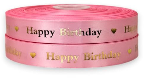 My Ribbon Laces Luxury Pink & Gold Heart Grosgrain Satin 2m x 25mm Birthday & Celebration Ribbon