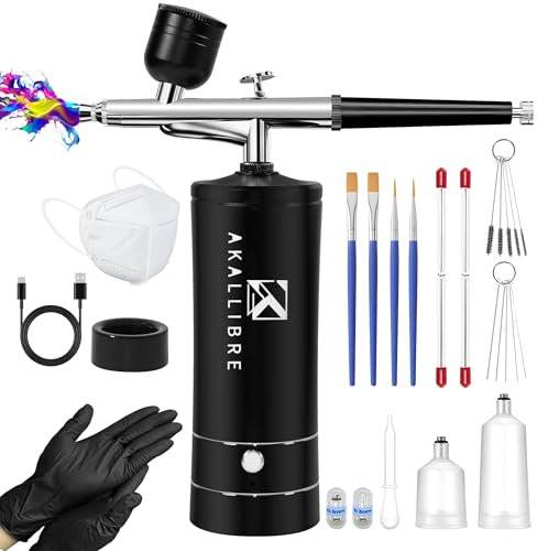 AKALLIBRE Airbrush-Set mit Kompressor, 48 PSI Hochdruck-Airbrushpistole mit 0,2/0,3/0,5 mm Düsen, tragbare Airbrush für Nagelkunst, Kuchendekoration, Malerei usw.