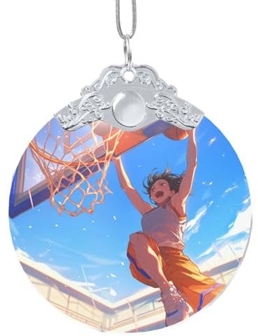 Basketball Shot Print Round Christmas Decor Glass Ornament for Christmas Tree Holiday Xmas Gifts Hanging Ornament 3