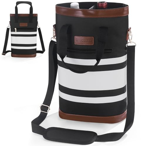 BLUBYEES 2-Bottle Insulated Wine Carrier Tote - Leakproof Padded 900D Oxford Cooler Bag for Travel, Picnics, Beach & Parties