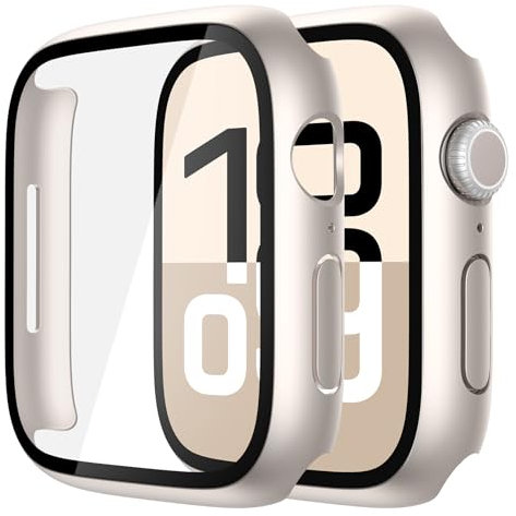 Misxi 2 Stück Harte PC Schutzhülle mit Gehärtetem Displayschutz für Apple Watch Series 11 (2025) Series 10 46mm, Ultra-dünne Anti-Fall Kratzfeste Abdeckung Schutz für iWatch, 2 Sternenlicht