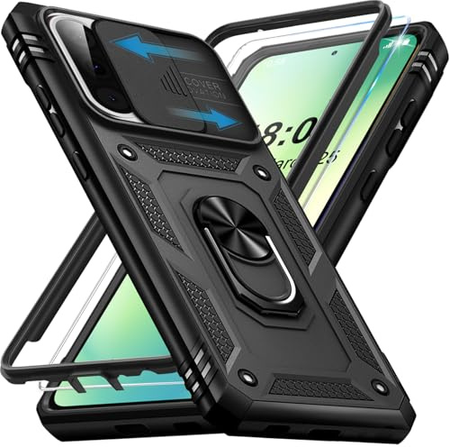 Giyer Panzerhülle für Samsung Galaxy A56 5G Hülle mit Schutzfolie, Handyhülle A56 5G Case mit Kameraschutz 360° Metall Ring Ständer, Stoßfest Schutzhülle für Samsung A56 5G Cover Tasche (Schwarz)