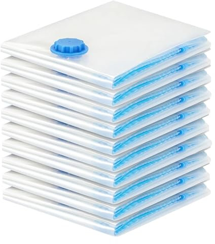 JANZU Vacuum Bags for Clothes - Pack of 10 40 X 30 cm Reusable Storage Bags Vacuum Bags with Seal and Space Saving Travel Bags