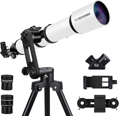 CELTICBIRD Télescope 90 mm, Ouverture 700 mm pour Adultes débutants en Astronomie – Télescope réfracteur astronomique Portable entièrement Multicouche à Haute Transmission, Monture AZ (90700)