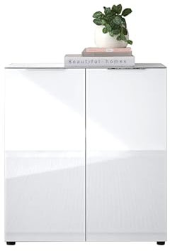 Kommode >Sean< mit Glasfront, Schrank Korpus in weiß mit Oberboden in Glas-mit viel Stauraum für Ihren Wohnbereich - Kommode, Sideboard 90 x 99 x 40 cm (B/H/T)