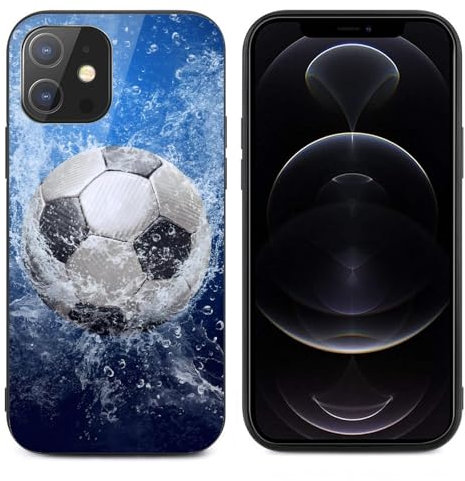 CRIVOTA For iPhone 12 Case - All-new Football Design, Glass Back + TPU Inner Shell, Extreme Slimness, Military-Grade Dual Protection, Cell Phone Cases for Boys Girls
