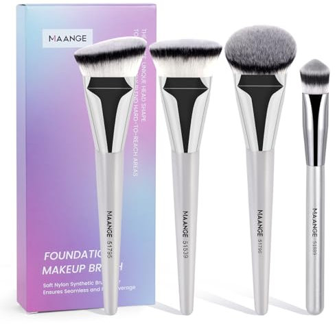 MAANGE Makeup-Pinsel für Foundation, 4-teiliges Premium Foundation & Concealer Brush (flach/schräg/abgerundet schräg/spitz zulaufend) für Flüssig-Foundation, Creme, Puder & Contouring