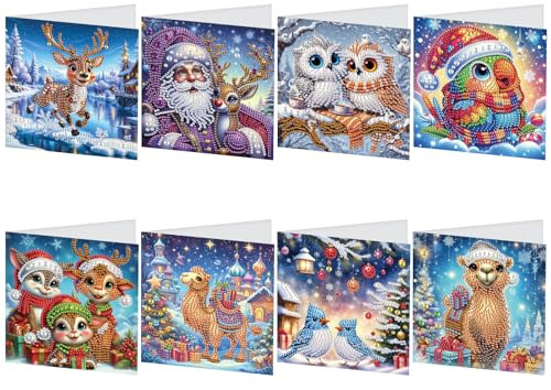 DCIDBEI Diamond Painting Weihnachtskarte Geburtstagskarten Waldtiere Diamant Malerei Glückwunschkarte mit Umschlag Weihnachten Klappkarten zum Geburtstag Grußkarten Geburtstag Schneemann Reh Eule