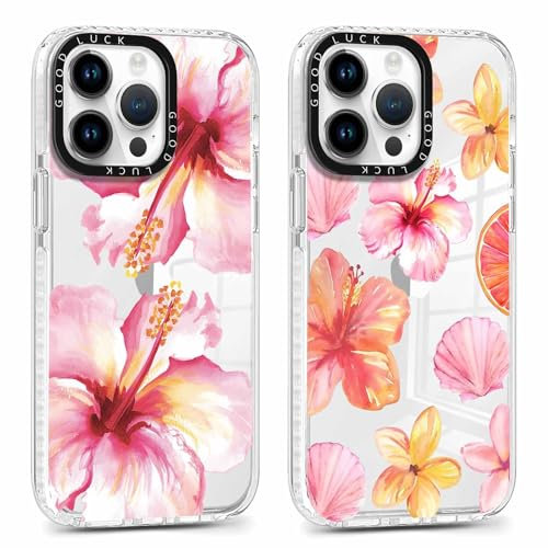 Saqmkil 2 Pièces Coque pour iPhone 12 Pro Max, Étui de Protection avec Aesthetic Design Fleur Hibiscus Motif, TPU Transparente Femme Fille Housse Etui Bumper Cover pour iPhone 12 Pro Max 6,7'', Rose
