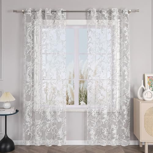 Yujiao Mao 1 pièce Rideau Voilage Oeillet Transparent pour Décorations d'Intérieur Rideau Porte Fenêtre Style Français Voilage Fenêtre pour Chambre Salon Gris LxH 140x225cm